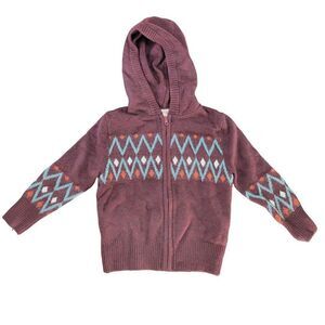 Cat & Jack Burgundy Fair Isle Hooded Full-Zip Cardigan Sweater Sz M
